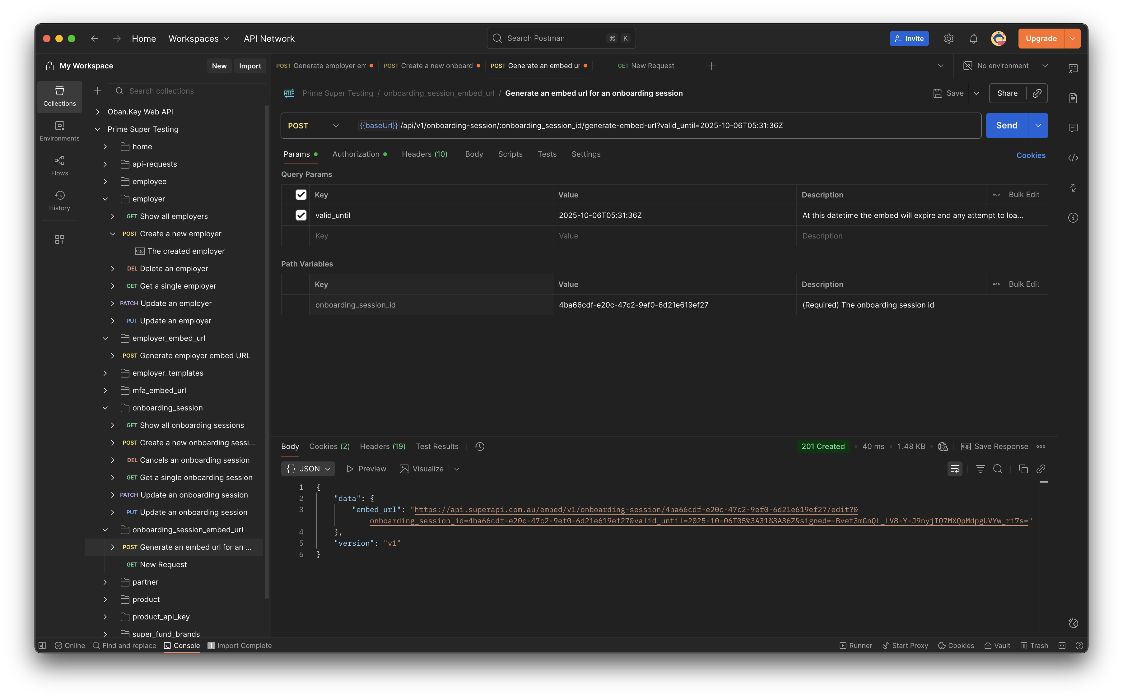 Generate onboarding session URL